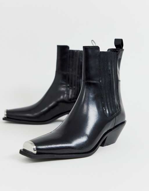 Botines western con de metal premium de cuero negro Ambition de ASOS DESIGN ASOS