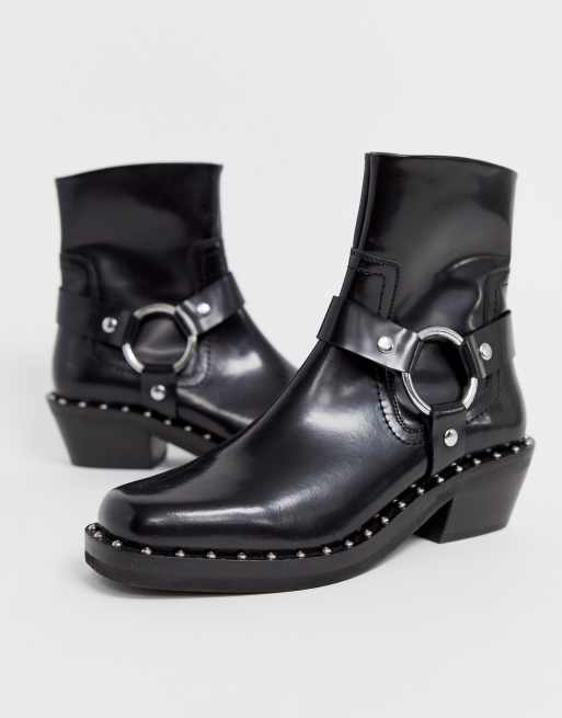 Botines de cuero premium con tachuelas en negro Axel ASOS DESIGN | ASOS