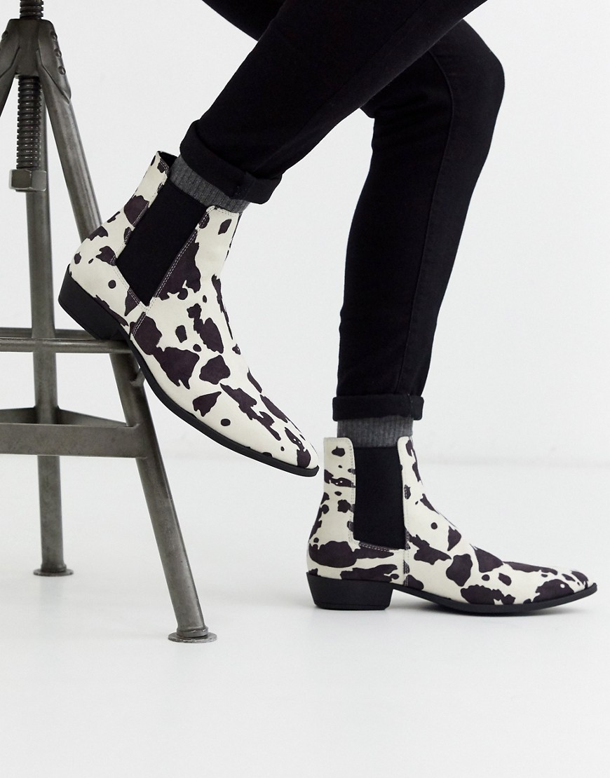 фото Ботинки челси в стиле вестерн из искусственной замши с коровьим рисунком asos design-черный