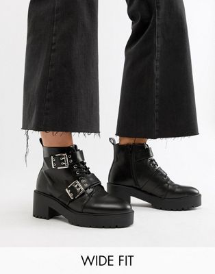 фото Ботинки для широкой стопы на толстой подошве со шнуровкой и пряжками asos design rouge-черный