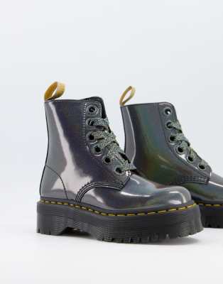 фото Ботинки переливающегося металлического цвета на массивной платформе dr martens vegan molly-серебристый