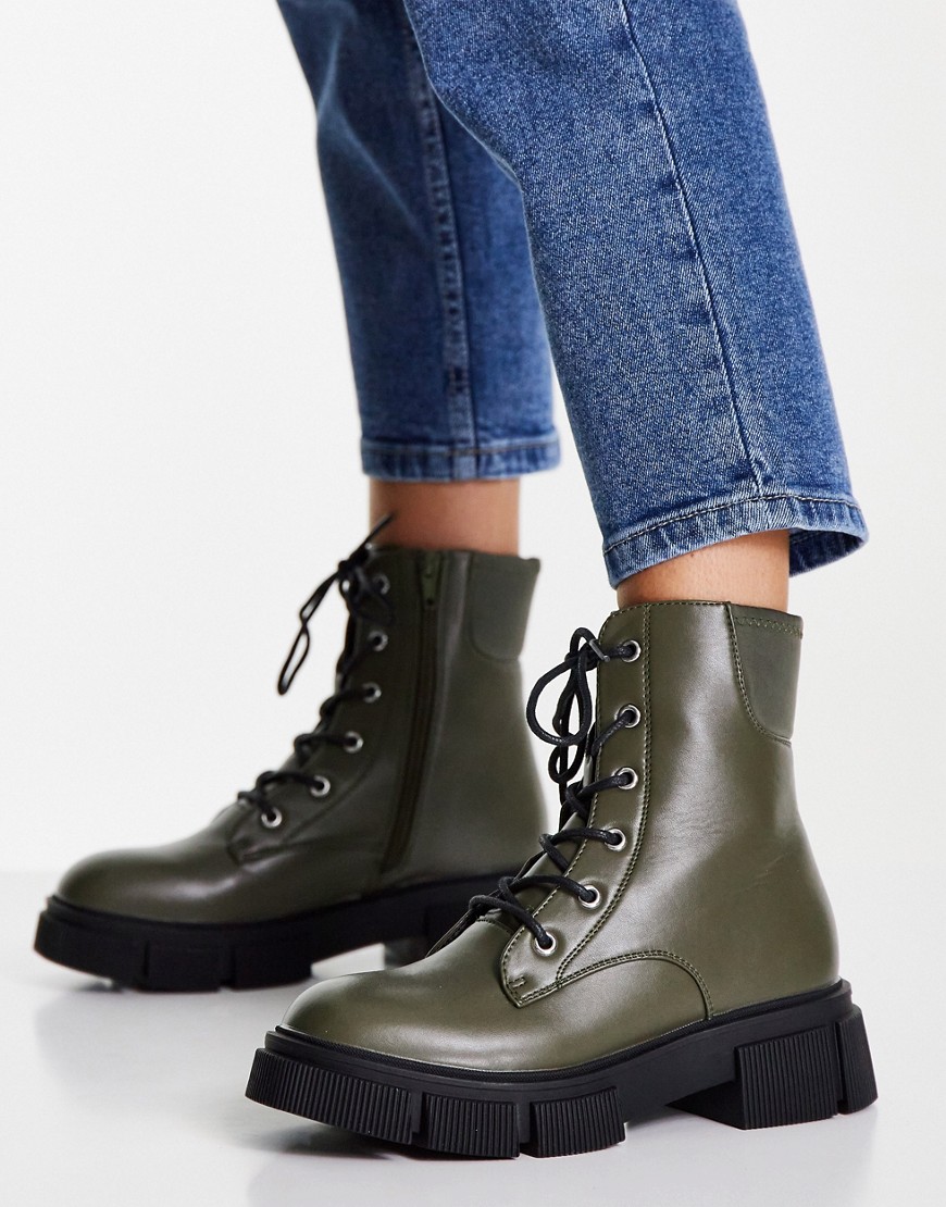 Ботинки цвета хаки на толстой подошвой со шнуровкой -Зеленый цвет New Look109435680 – цена 3890 ₽ в интернет-магазине ASOS
