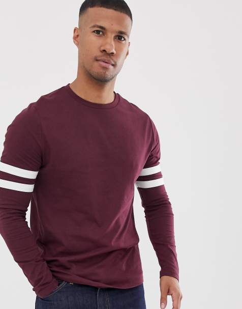 Bourgognefarvet økologisk T-shirt med lange ærmer og kontraststriber på ærmerne fra ASOS DESIGN - view 1