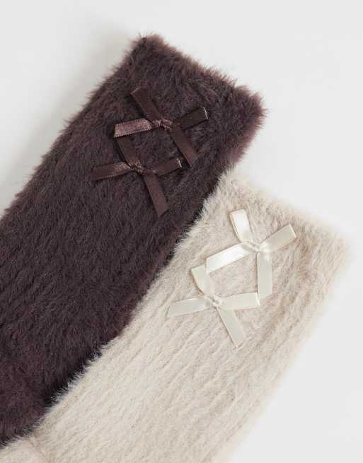 Boux Avenue 2 pack cosy rib socks in neutral / brown, 3 of 3