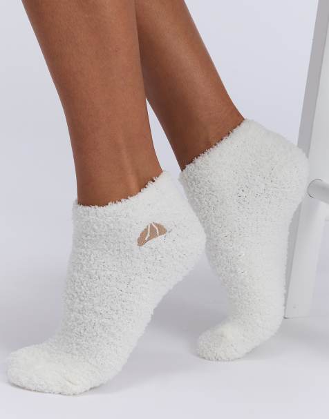 Boux Avenue 2 pack croissant and bow trainer socks soft fluffy hosiery in oatmeal - view 1