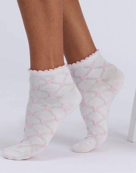 Boux Avenue 2 pack heart midi socks soft comfortable textured hosiery in pink mix - view 1