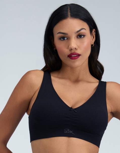 Boux Avenue 2 pack ribbed seamless ruche bralettes with removable pads in black & cream - view 1