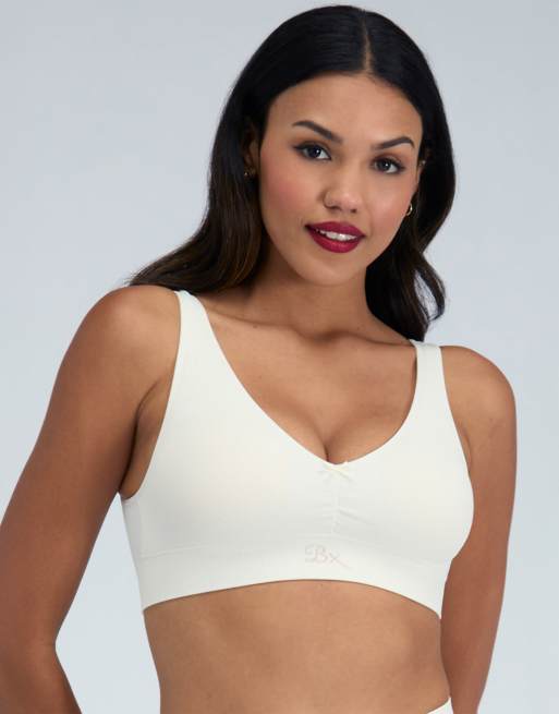 Boux Avenue 2 pack ribbed seamless ruche bralettes with removable pads in black & cream, 3 of 3