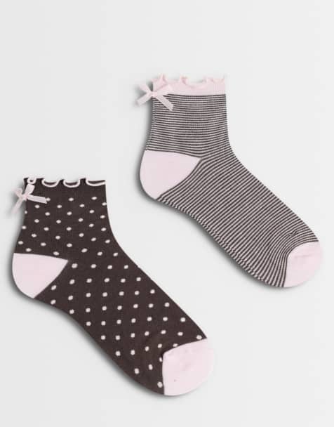 Boux Avenue 2 pack socks in stripe and spot neutral brown - view 1