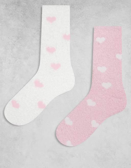 Boux Avenue – 2er-Pack kuschelige Knöchelsocken in Rosa mit Herzmotiv