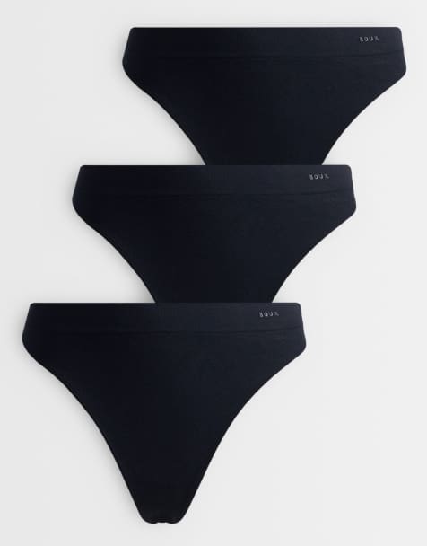 Boux Avenue 3-pack bezszwowe stringi z wysokim wycięciem w kolorze czarnym - view 1