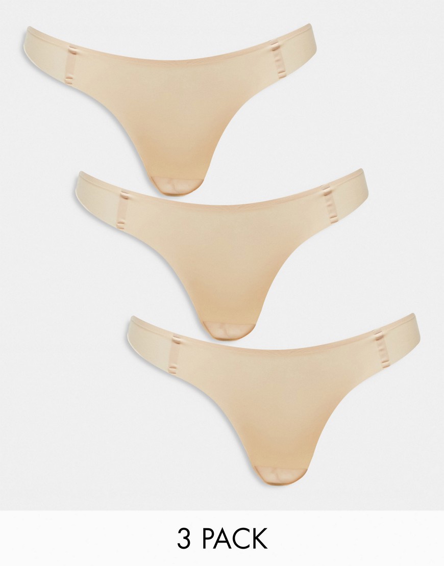 Boux Avenue 3 pack bonded microfibre thong in beige-Neutral