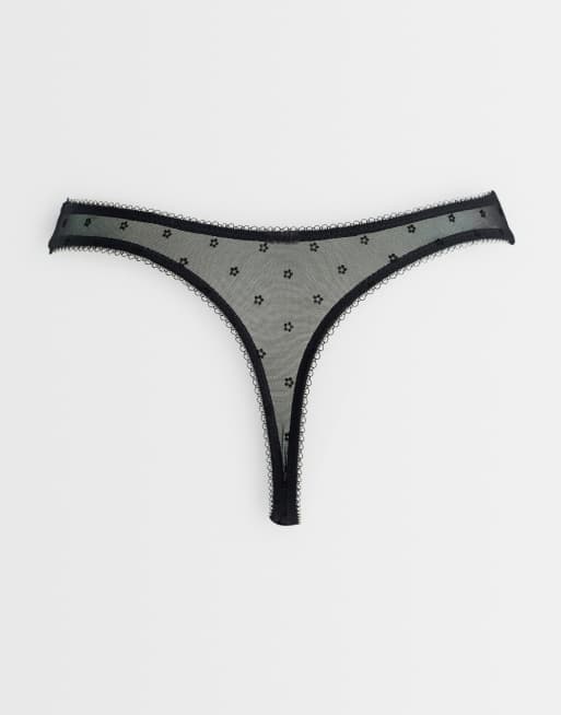 Boux Avenue 3 pack flocked lingerie thongs in blue/black/pink, 2 of 3