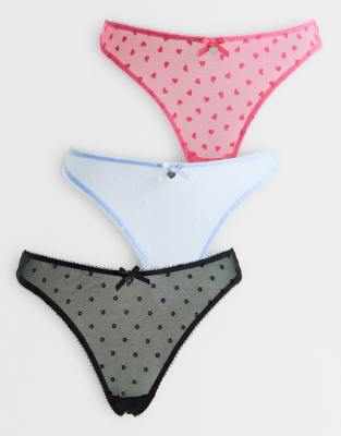 Boux Avenue 3 Pack Flocked Thongs In Multi