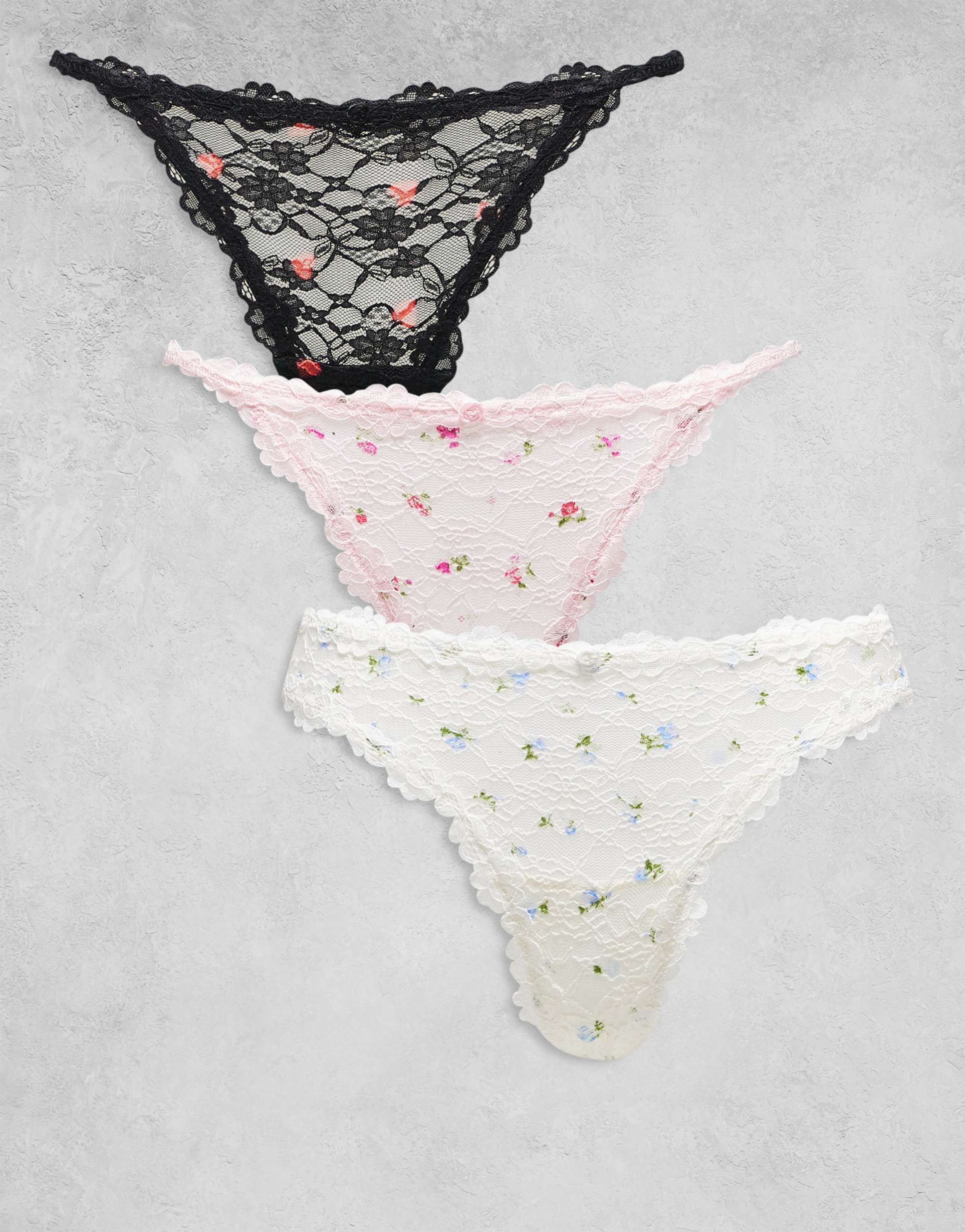 boux avenue 3-pack high leg all-over lace thongs in multi