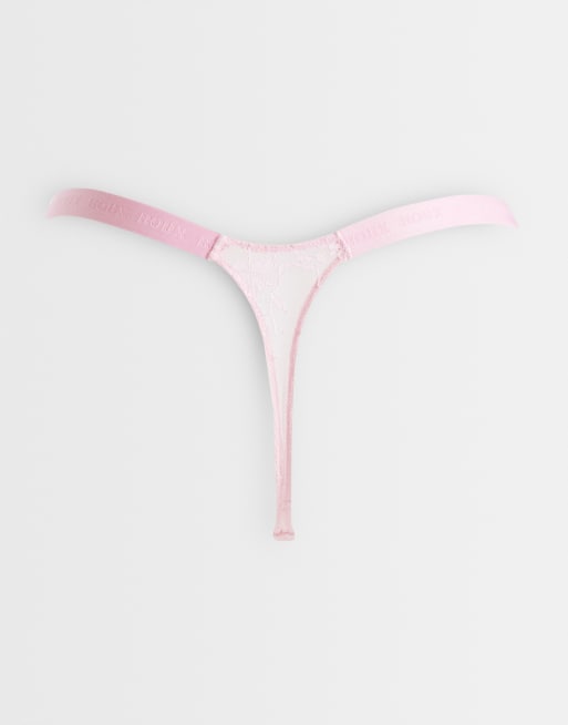 Boux Avenue 3 pack lace G-strings in pink blue and brown, 2 of 3