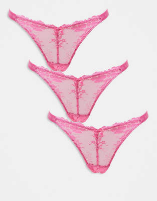 Boux Avenue 3 pack lace lingerie thongs in bubblegum pink