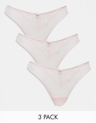 Boux Avenue 3 pack lace lingerie thongs in pink