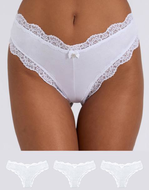 Boux Avenue 3 pack tatiana brazilian knickers floral lace trim underwear in white mix - view 1