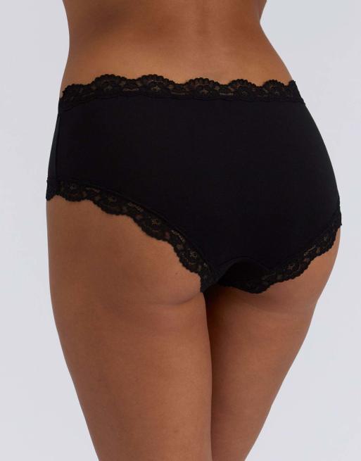 Boux Avenue 3 pack tatiana plain shorts floral lace trim underwear in black, 5 of 6