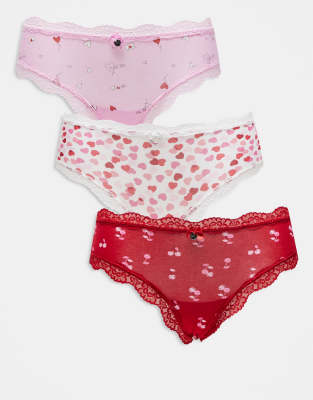 Boux Avenue - 3er-Pack Brazilian-Slips in verschiedenen Farben mit Kirschmuster-Bunt