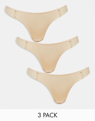 Boux Avenue - 3er-Pack verstärkte Mikrofaser-Tangas in Beige-Neutral