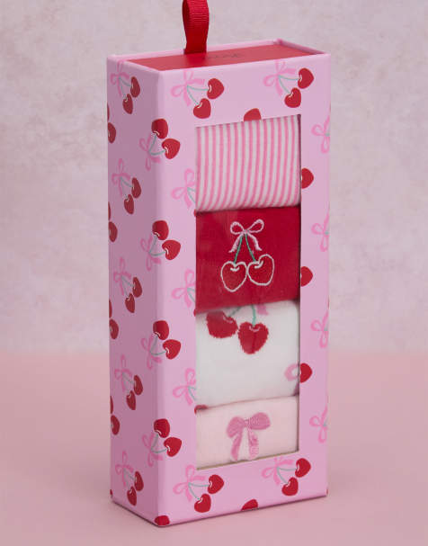 Boux Avenue 4 pack cherry socks gift box festive hosiery in red mix - view 1