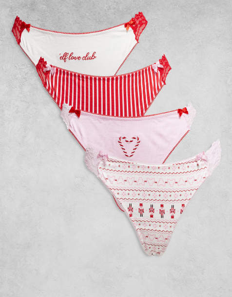 Boux Avenue 4 pack embroidered and printed thongs in a gift box in multi