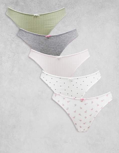 Boux Avenue 5-pack high leg pointelle thongs in multi  - view 1