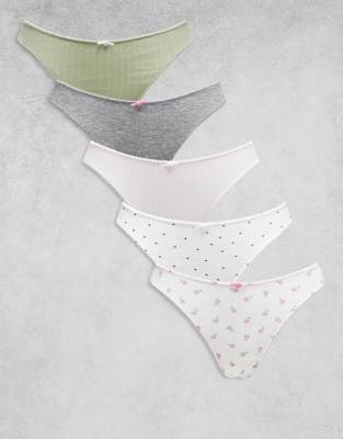 Boux Avenue - 5er-Pack Tangas in verschiedenen Farben mit Lochstickerei und hohem Beinausschnitt-Bunt