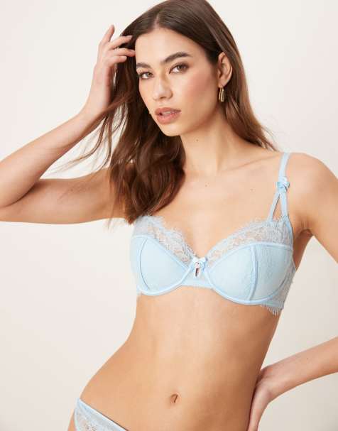 Boux Avenue Afina eyelash lace padded plunge in baby blue - view 1