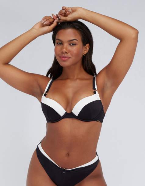 Boux Avenue Agadir push up bikini top summer padded cups swimwear in black mix - view 1