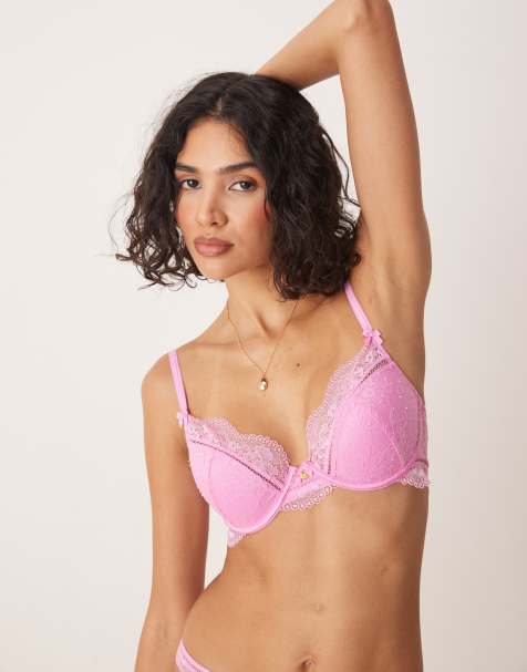 Boux Avenue all over lace plunge bra in pink - view 1
