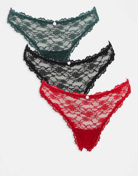 Boux Avenue Allie 3 pack all over lace thong in multi - view 1