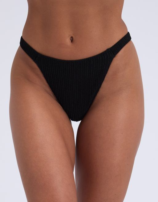 Boux Avenue Amalfi crinkle fully lined brazilian tanga bikini bottoms in black, 3 of 5