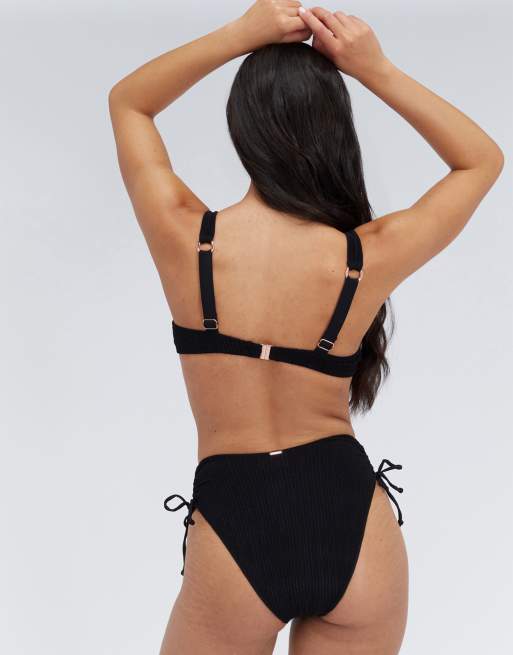 Boux Avenue Amalfi crinkle tie side high waisted bikini bottoms in black, 2 of 5