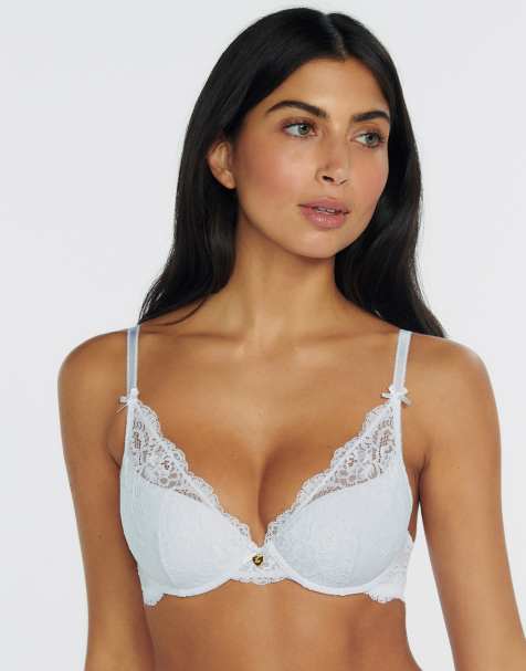 Boux Avenue Amber floral lace padded plunge bra lingerie in white - view 1