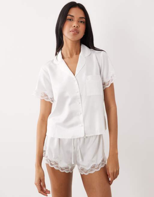 Boux Avenue - Amelia - Ensemble de mariée avec short et chemise à manches courtes et revers - Ivoire, 3 de 4