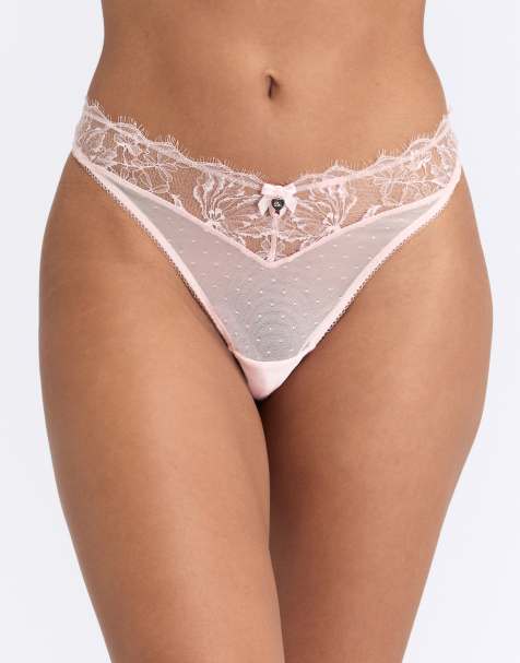 Boux Avenue Amira floral lace thong with satin bow detailing lingerie in light pink