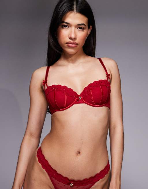 Boux Avenue – Angelique – Czerwony zestaw z koronki w serca, 2 z 3