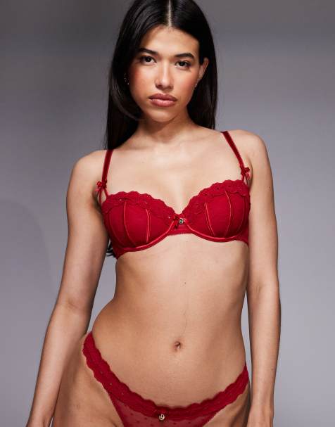 Boux Avenue - Angelique - Soutien-gorge balconnet en dentelle motif cœurs - Rouge - view 1