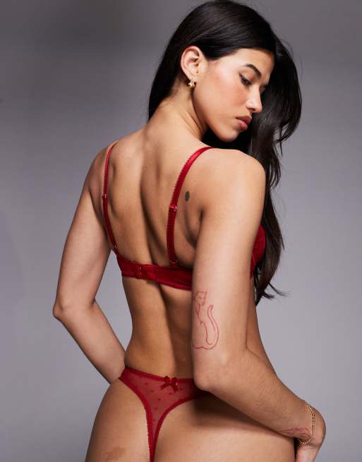 Boux Avenue – Angelique – Tanga aus Spitze in Rot mit Herzmuster, 4 von 4