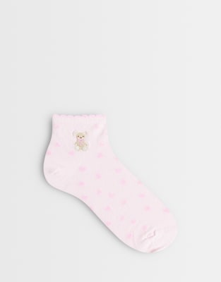 Boux Avenue bear print ankle socks in pink multi