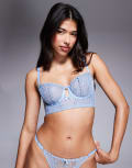 [Boux Avenue] Boux Avenue Beau longline bra with all over embroidery in light blue (part of a set) 8 C BLUE