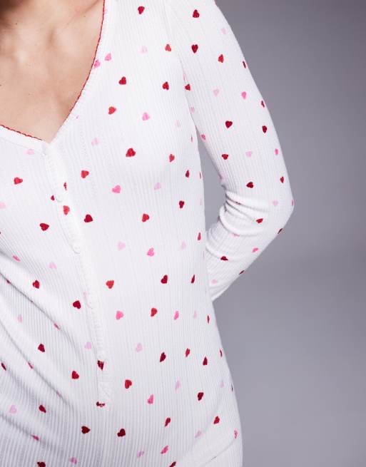 Boux Avenue – Benvit, ribbad playsuit med hjärtmönster, 3 av 4