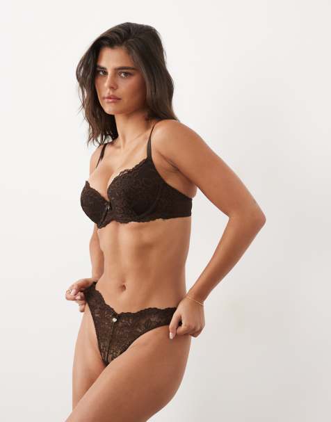 Boux Avenue Billie bra and thong set in brown - view 1