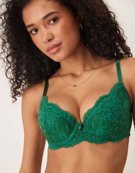 Boux Avenue Billie floral lace padded balconette bra in green - view 1