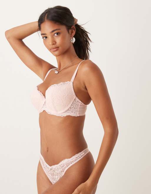 Boux Avenue Billie floral lace scallop edge thong in blush, 3 of 4