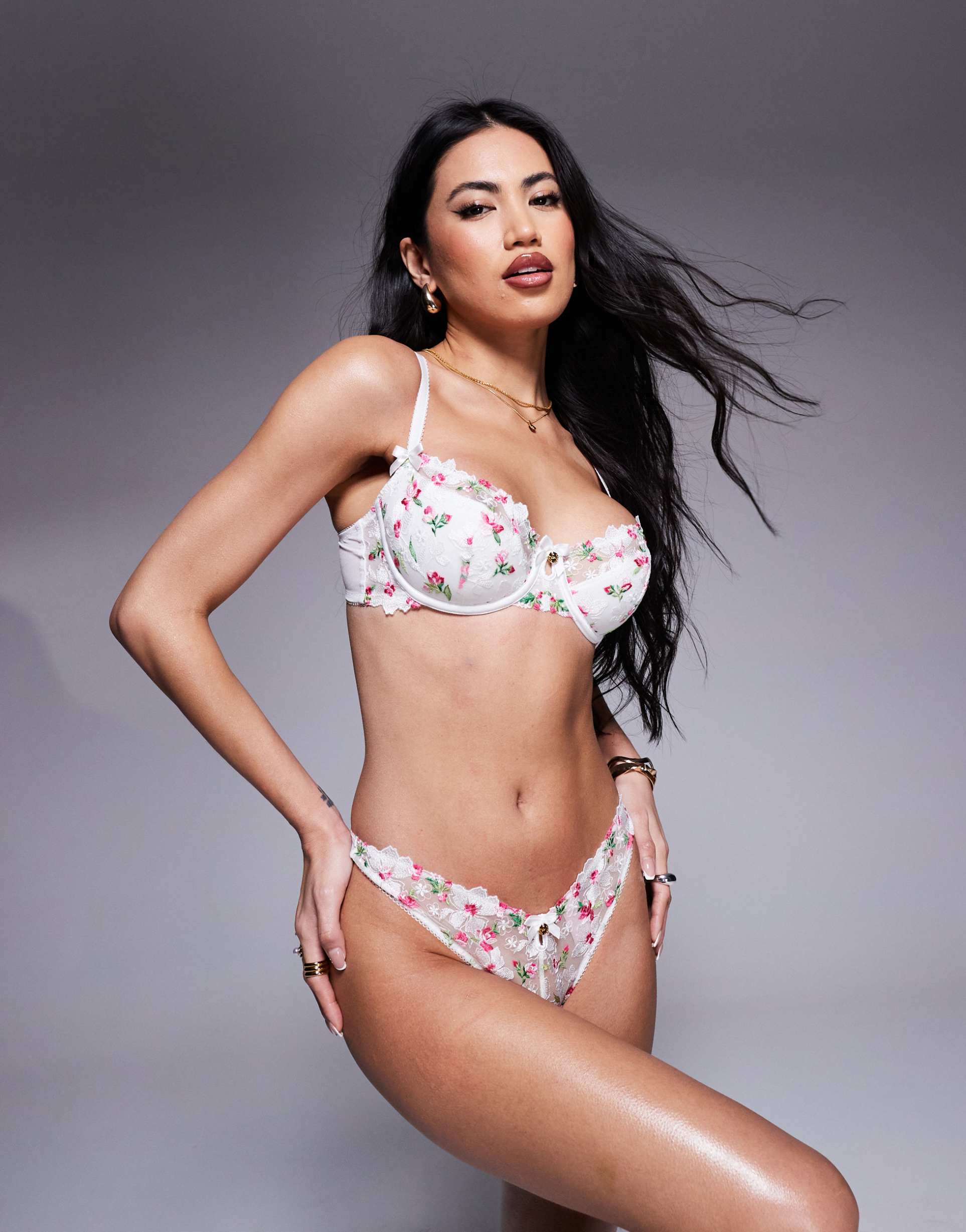 boux avenue blossom garden embroidered thong in white