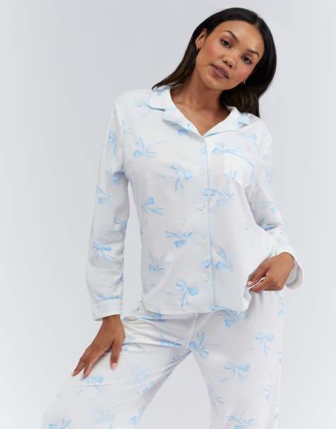 Boux Avenue Bow print pyjamas in a bag top and trousers nightwear set in ivory mix - view 1